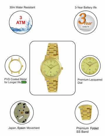 Maxima GOLD Women Beige Dial Analogue Watch - 56101CMLY